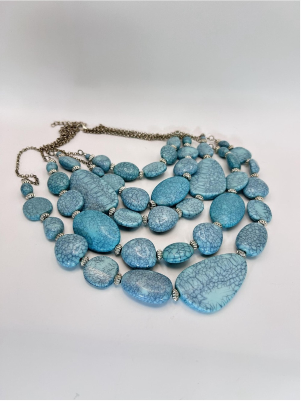 Necklace‎ Blue Turquoise Stone Chunky Beaded Layered Bib Statement Boho Chain - Picture 6 of 11